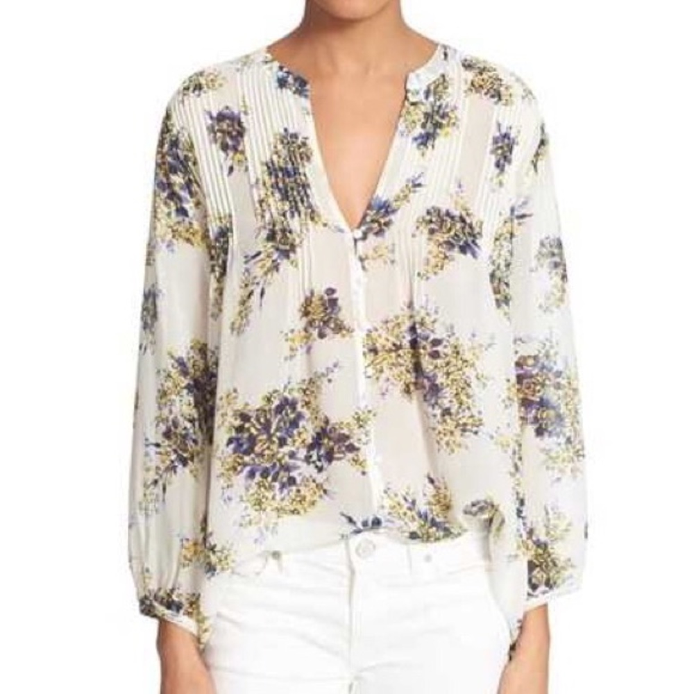 Joie Porcelain Laurel B Floral Pleat Blouse